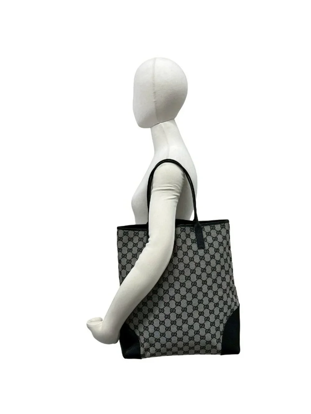 ★SOLD★ Gucci GG Pattern Canvas Leather Tote Shoulder Bag Business Black - Picture 2 of 10
